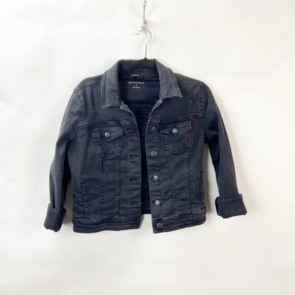 2/$30 Aeropostale Medium Womens Black Wash Seriously Stretchy Denim Jean Jacket - Picture 3 of 12